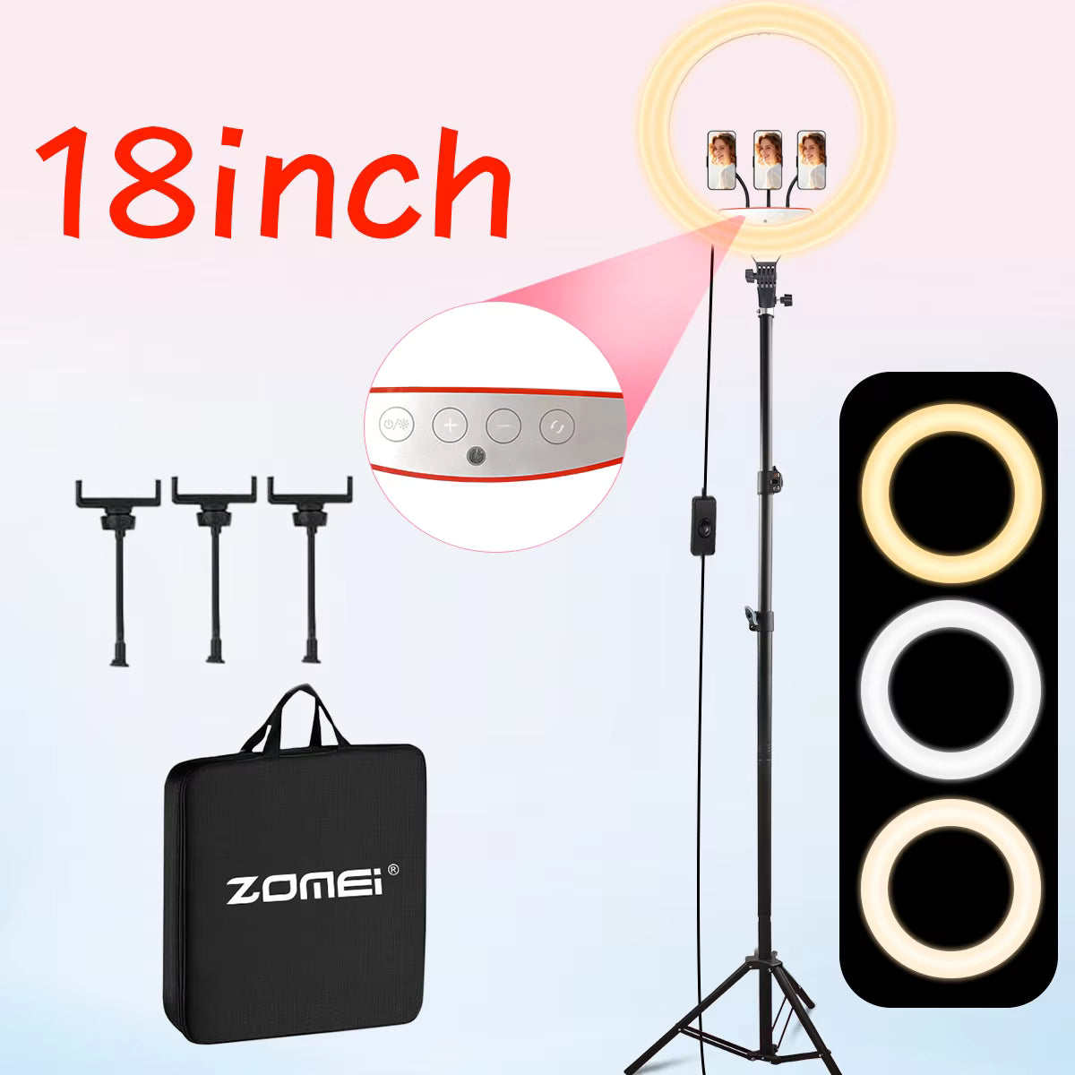 Kito Case 18 Inch Ring Light Kit with Tripod